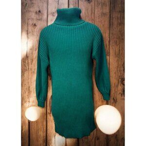Anrabess Women's Green‎ Ribbed Turtleneck Sweater Tunic Small
